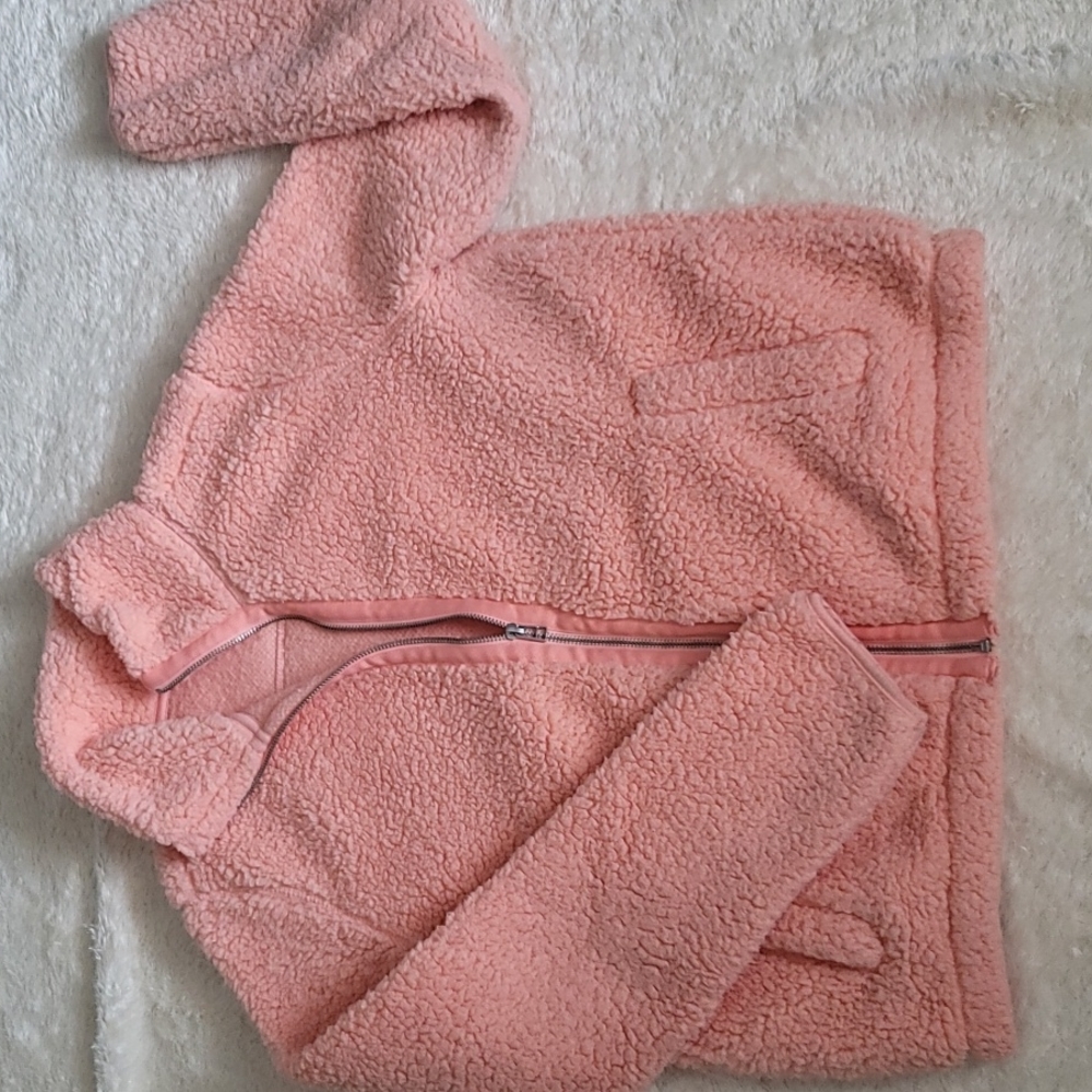 EUC Old Navy sherpa zip jacket size small peach